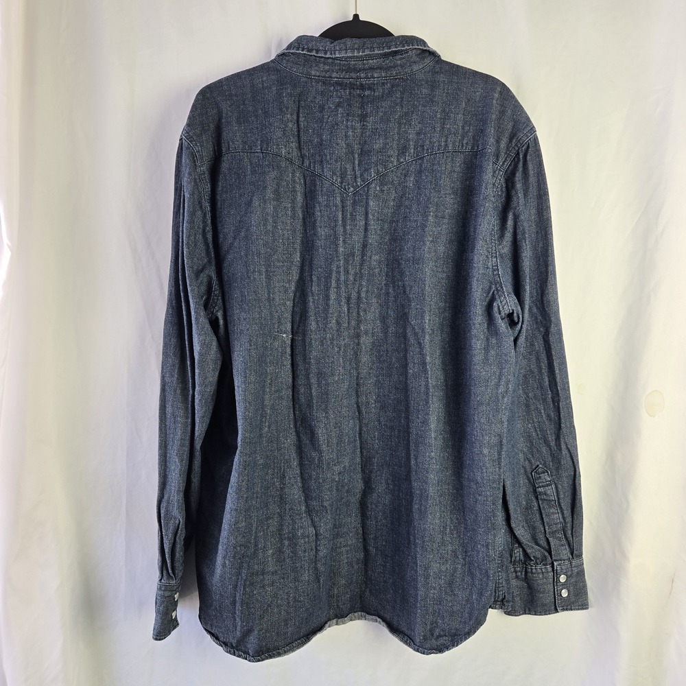 Levi's Western Dark Blue Denim Shirt Pearl Snap Mens XXL Bat Wing Rodeo Ranch - Picture 4 of 12
